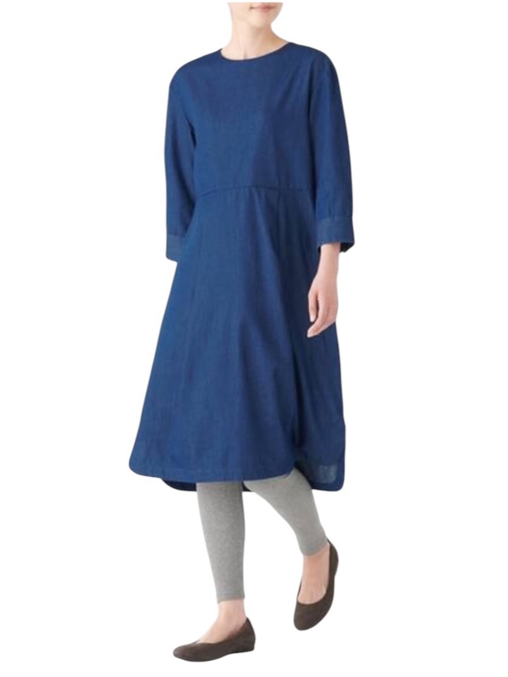 Muji chambray cotton long sleeve loose fit dress size M excellent condition